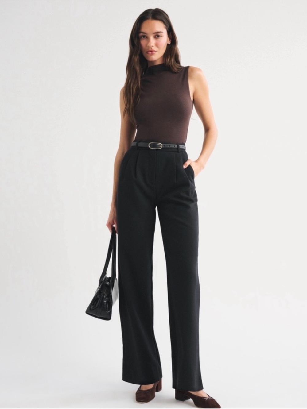 Abercrombie & Fitch Black Sloane High-Waist Straight-Leg Trousers